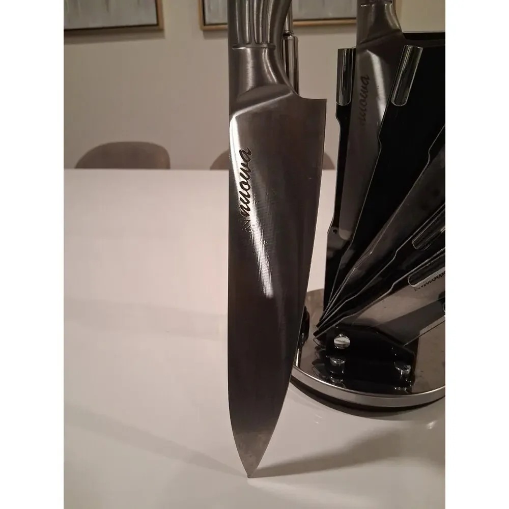 Nnuowa 8-Piece Stainless Steel Kitchen Knife Set w/ Rotating Acrylic Stand |...